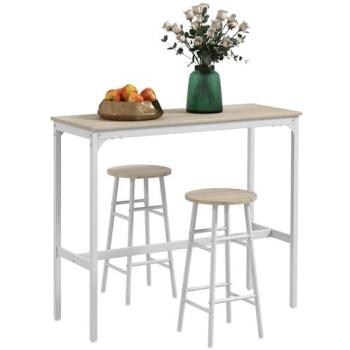 HOMCOM Industrial Oak 3-Piece Bar Set with Stools for Small Spaces