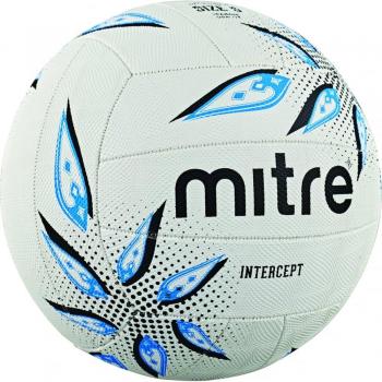 Mitre Intercept Training Netball - Size 5, White/Black/Cyan