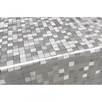 Mantel de Cocina Antimanchas 140x350 cm Metalizado Brillante Plasticado a Cuadros Grises