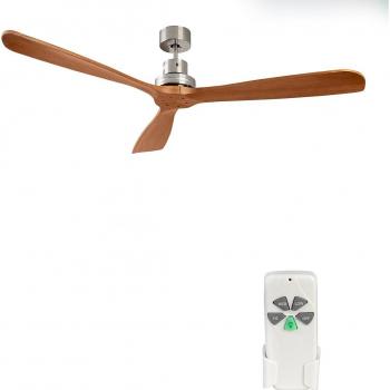 Faro Barcelona Lantau-G Ventilador de Techo con Motor DC, 3 Velocidades, Acabado en Níquel Opaco y Aspas de Madera Color Nogal, Diámetro 132 cm