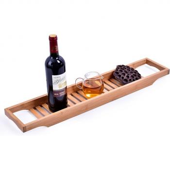 Natural Bamboo Bathtub Caddy Tray with Rails - Ideal Bathroom Organizer Rack