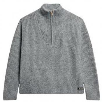 Superdry Women's Essential Half Zip Trucker Sweater - Charcoal Grey