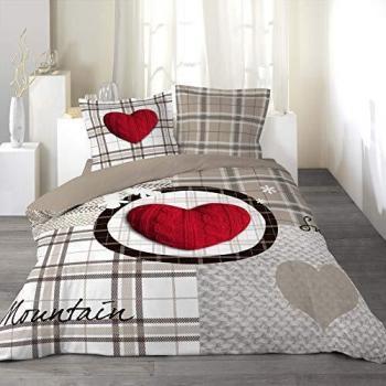 Douceur D'Intérieur 1640829 - Copripiumino Matrimoniale 240 X 220 cm e 2 Federe 63 x 63 cm, Love Mountain, Reversibile, 100% Cotone
