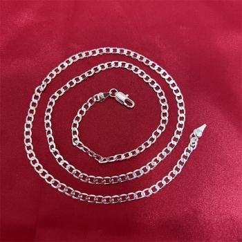 S925 Sterling Silber Halskette mit Einzelner Schnalle 4mm, 40cm für Damen und Herren, Hochzeit und Verlobung Schmuck