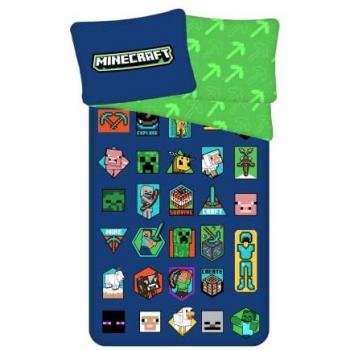 Minecraft Bettwäsche Set Badges - Blau/Grün - 140 x 200 cm