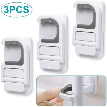 3-Pack Wall-Mounted Mop and Broom Holder with Adhesive Storage Hooks for Kitchen and Bathroom Organizer