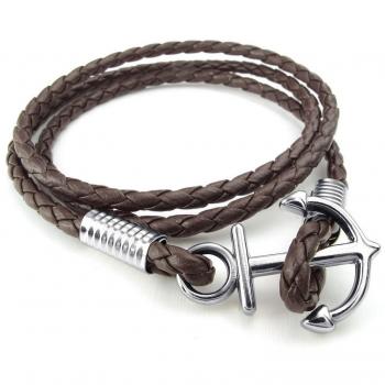 mendino Jewellery Herren Damen handgefertigt Woven Anchor Leder Kordel Armband braun