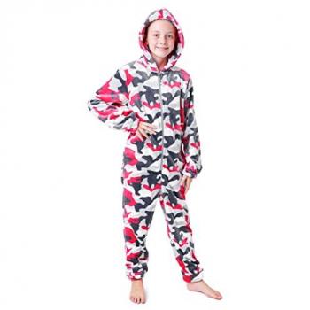 CityComfort Fluffy Fleece Onesie Loungewear for Kids and Teenage Boys Girls, Gaming Camo Pyjamas, Warm Winter PJs 7-14 Years (11-12 Years, Pink Camo)