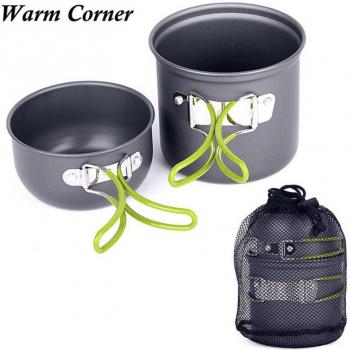 LM 1 Outdoor Aluminum Cookware Set with Pot Covers for Camping, Hiking, and Picnics #3J17
