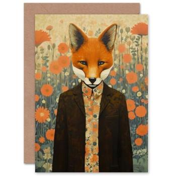 Foxy Dresser Fox in Suit Floral Autumn Birthday Greeting Card for Him and Her
