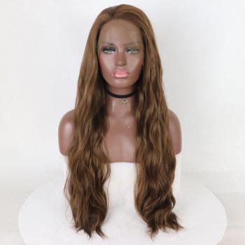 Marquesha Medium Brown Heat Resistant Long Wavy Synthetic Glueless Lace Front Wig for Women