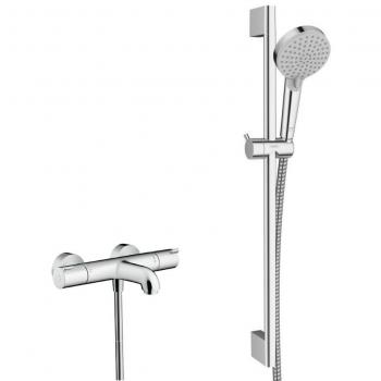Hansgrohe Ecostat Set Thermostatic Bath/Shower Mixer + Unica Shower Rail + 2 Spray Hand Shower, Chrome (13201000-Vernis)