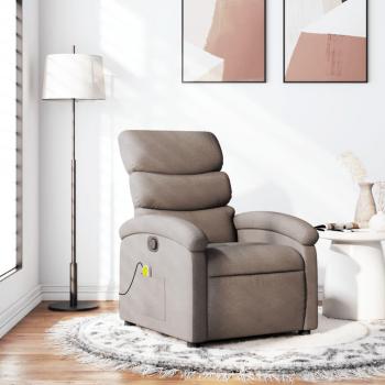 Fauteuil de massage inclinable taupe en tissu avec repose-pied et dossier ajustable