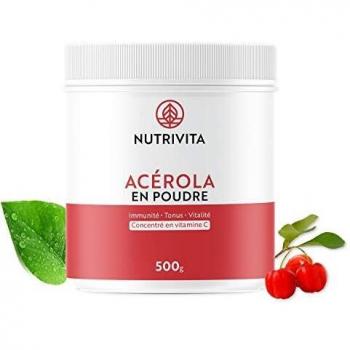 Acérola Poudre 500g | 25% de vitamine C | Tonifiant Naturel | Cultivé au Brésil & Conditionné en France | Cuillère doseuse offerte | Nutrivit