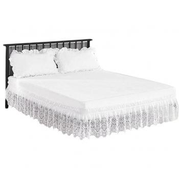 4 Sizes Wrinkle-Free White Lace Trimmed Elastic Bed Skirt for Twin, Queen, King - Simple and Sweet Bedding