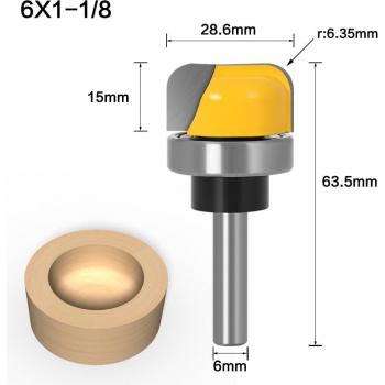 1-1/8 Diameter Bowl & Tray Router Bit - 8mm & 6mm Shank