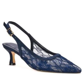 Navy Lace Slingback Pointed Toe Kitten Heels for Women - Size 5
