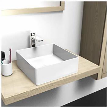 Mob-In Vasque Salle de Bain Carrée à Poser en Céramique Blanche 36 cm Coma