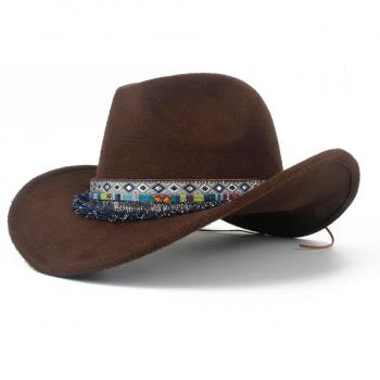 Women's Roll-Up Brim Wool Western Cowboy Hat - Elegant Black Jazz Cap Size 56-58