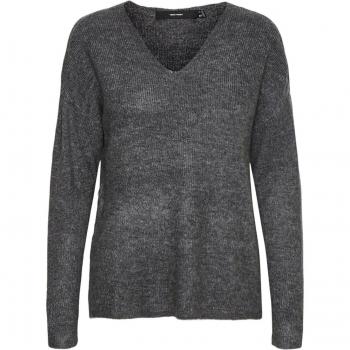 Pull en maille légère à col en V femme Vero Moda gris chiné
