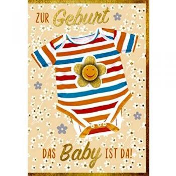 Goldschatz Karte Geburt /Zur Geburt/Das Baby ist da!/Strampler gestreift