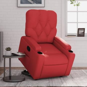 Sillón Reclinable Elevable de Cuero Artificial Rojo con Asistencia para Levantarse