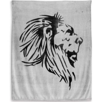 Plaid Lion - SOLEIL D'OCRE - Plaid extra doux 130x150 cm imprimé lion Gris et noir en polyester microfibre