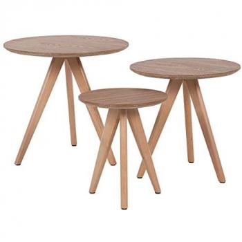 Scandinavian Style Nesting Tables Set of 3 with Light Wood Tripod Base