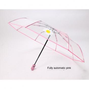 Korean Small Daisy Fully Automatic Transparent Women's Windproof Folding Umbrella