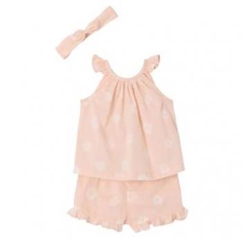Ensemble débardeur imprimé + short + bandeau bébé fille rose pâle 12M-74CM