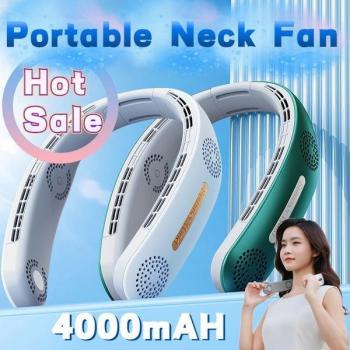 4000 mAh USB Rechargeable Portable Bladeless Neckband Fan Air Cooler Mute Hanging Fan