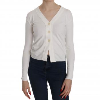 White V-neck Long Sleeve Cropped Cardigan Sweater - Size S