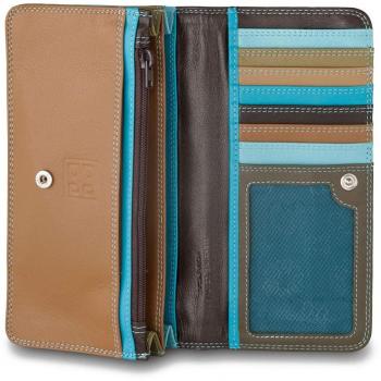 DUDU Portafoglio donna grande in pelle morbida multicolore RFID a bustina Marrone scuro