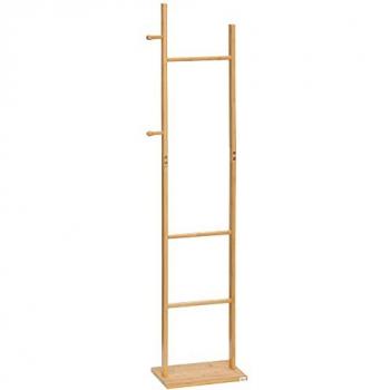 Porte-manteau en bois de bambou avec 3 barres et 2 patères - Dim. 36L x 24l x 168H cm