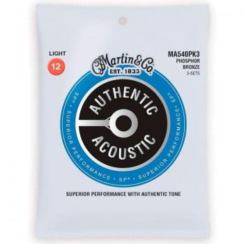 Martin MA540PK3 Authentic Acoustic Phosphor Bronze Light Guitar Strings 3-Pack .012-.054