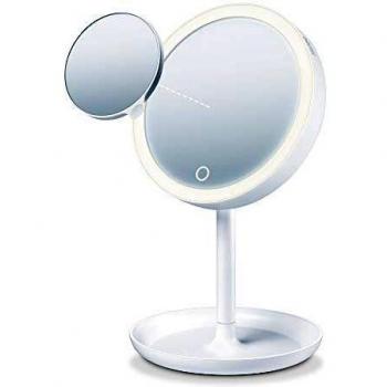 Espelho Cosmético Iluminado Beurer BS45 - Espelho com iluminação LED, diâmetro de 17.5 cm, design telescópico, superfície reflexiva de alta qualidade, ajuste de ângulo para melhor visualização e base