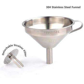 ATPWONZ Embudo de 304 Inoxidable Acero Ø13cm con Mango y Filtro Desmontable para Mermelada,Líquido, Seco Ingredientes,Polvo, Vino,etc