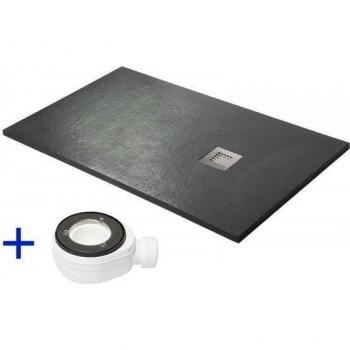Plato de ducha 100x140 natural grafito extra plano con válvula RAL 7016