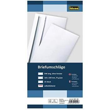 Idena 10219 - Briefumschläge DIN lang, 75 g/m², selbstklebend, ohne Fenster FSC-Mix, weiß, 25 Stück