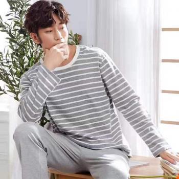 Breathable Polyester Men's Winter Pajama Set for Teenagers - Long Sleeve Home Wear for Spring, Autumn, and Summer