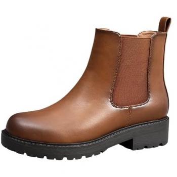 Camel Women's Casual Round Toe Platform Chelsea Boots with Elastic Band