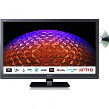 SHARP 1T C24BE0KR1FB 24 Inch Smart TV, HD Ready LED Backlighting Display with LCD Panel. DTS Studio Sound, Dolby Digital Audio, Built-in DVD Player -Black, Energy Class F
