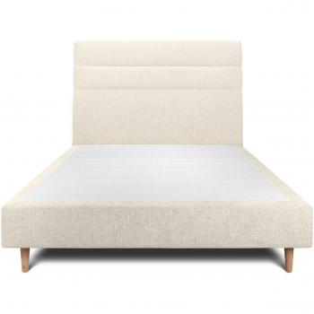 Lit 140x200cm avec Tête de Lit en Tissu Ligné et Sommier Tapissier Beige Clair - Hauteur Totale : 35cm