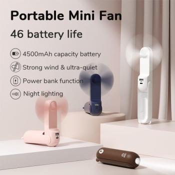 Ventilador Portátil JISULIFE Mini de Mano USB 4500mAh Recargable 3 en 1 con Power Bank y Linterna