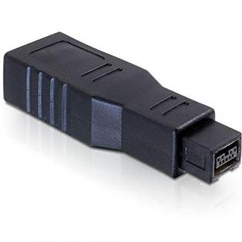 DeLOCK 65154 FireWire Gender Changer Adapter, 9 Pin Plug to 6 Pin Jack, Black