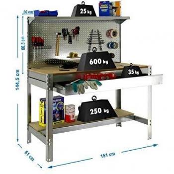 Simonrack - Etabli 3 niveaux/1 tiroir 875 Kg L. 1510 x Ht. 1445 x P. 610 mm KIT SIMONWORK BT3 BOX 1500 GALVA - 778100021156012 - Simonwork
