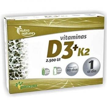 VITAMINA D3+K2 60 cápsulas - Vitaminas D3 e K2 2.500 UI, 60 cápsulas, marca Pinisan
