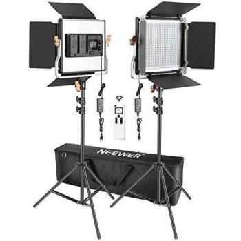 Neewer 2 Packs Avanzado 2,4G 480 LED Video Luz Fotografía Kit Iluminación con Bolsa Panel LED Bicolor Regulable con Pantalla LCD 2,4G Control Remoto Inalámbrico y Soporte Luz para Fotografía