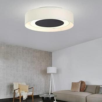 Plafonnier LED rond blanc avec abat-jour en tissu beige et noir, 1x LED 16W 710Lm blanc chaud, diamètre 45 cm