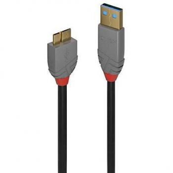 LINDY 36767 USB 3.0 Type A to Micro-B Cable, Anthra Line - Black, 2m